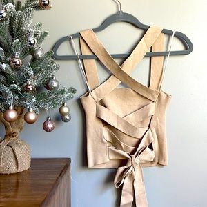 LELIS | Crop Top with Tie Back | Medium | Tan
